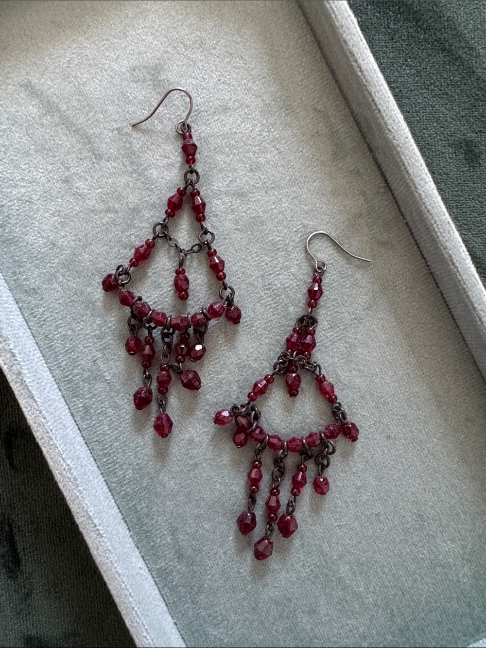 Red Beaded Chandelier Earrings - Women Jewelry